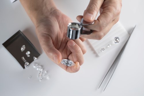 person inspecting a diamond image