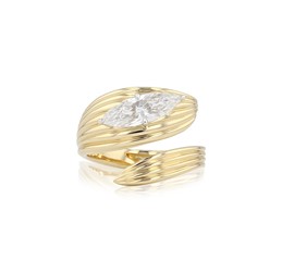 Textured ring in 18K yellow gold with a 1.08 CT marquise-shaped diamond by Phillips House