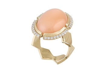 Gigi Ferranti Lucia ring with a cabochon peach moonstone and diamonds in 14-karat gold
