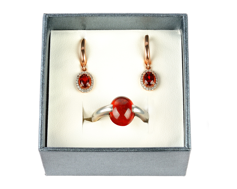 January Birthstone Guide for Retailers – Garnet 2 Jewelry set of red garnet earrings and ring image